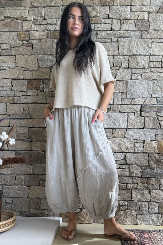 Tasha Cushion Cotton Driftwood Bloom Pant Stone